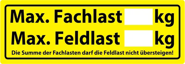 Regalaufkleber Max. Fachlast/Feldlast DIN EN 15635